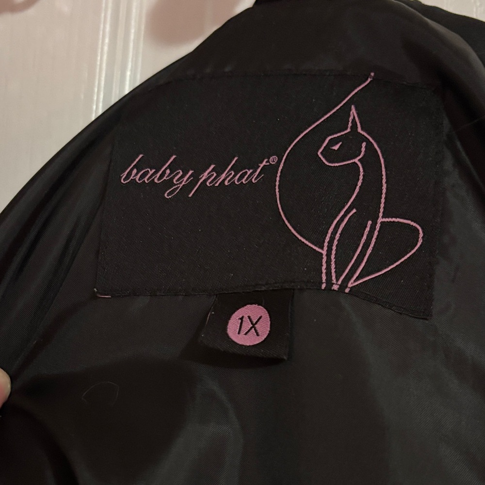 Baby Phat Satin Black Puffer Coat with Faux Fur Hood - Picture 6 of 8